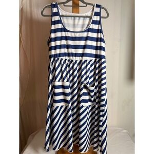SHEIN Curve Navy Blue White Striped Sleeveless Pocket Dress 2XL Plus Size